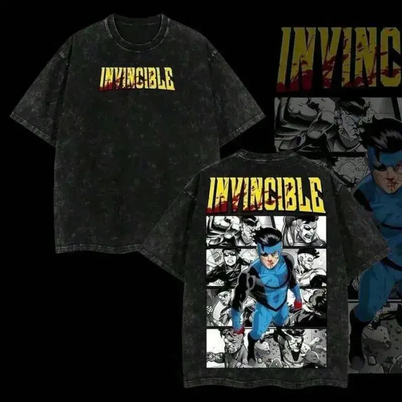 Summer tops, streetwear Valentine shirts, limited edition, Emperor Grayson “Invincible War” comic lightweight acid-washed tees, summer fits for women, loose and comfortable summer clothing