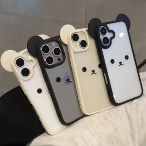 Cute Expression Mickey Ears Case for Apple 16 Pro, 17 Pro Max, 15, 14, 13 Shockproof Screen Protector White Smartphone Casing Playful Design Funny Stickers Protection Cellphone Protective phone case phone cases