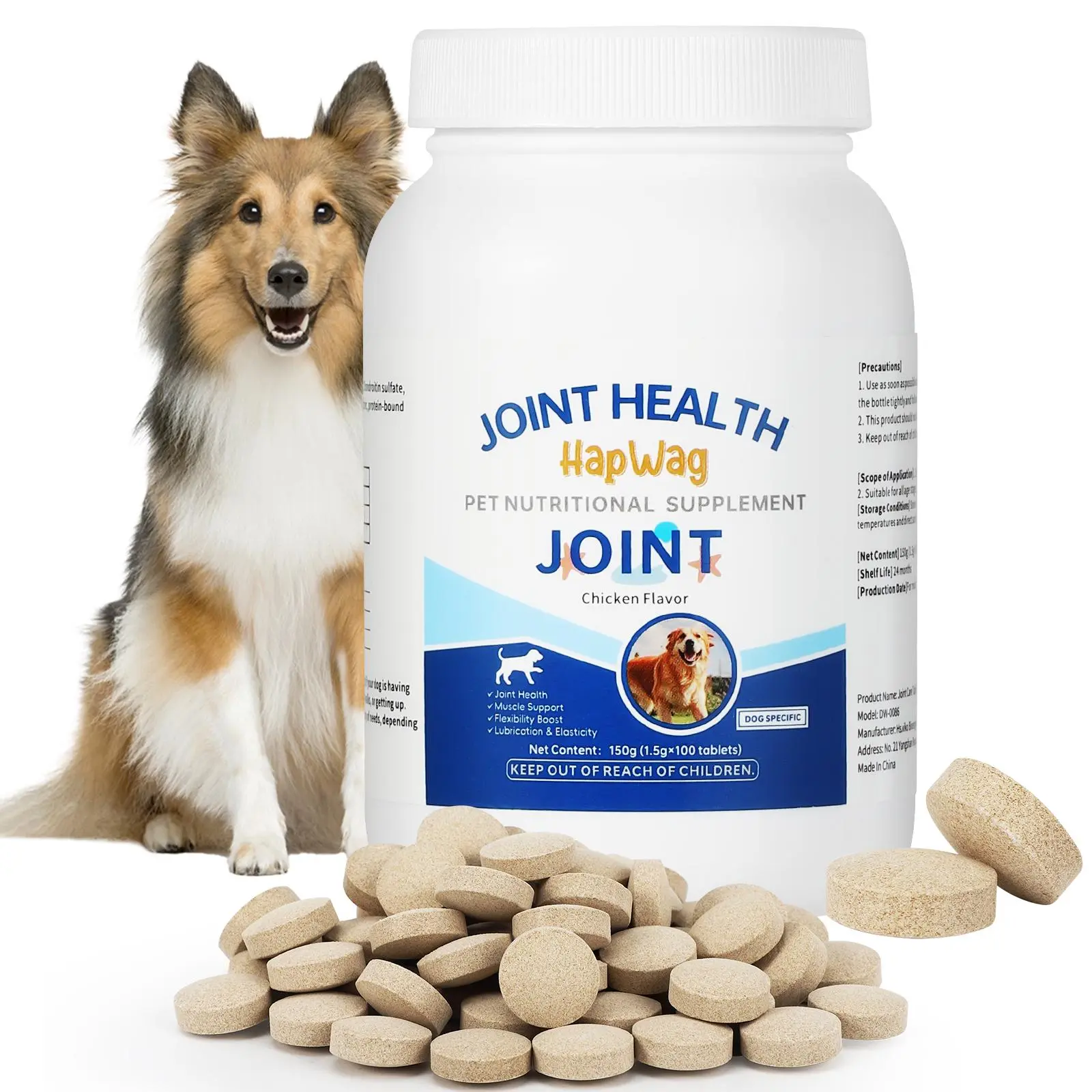 HAPWAG FDA Registered Dog Joint Support Chewables - Chicken Flavor Glucosamine, Chondroitin & Calcium Supplement for Hip & Bone Mobility, All Ages, 100 Count