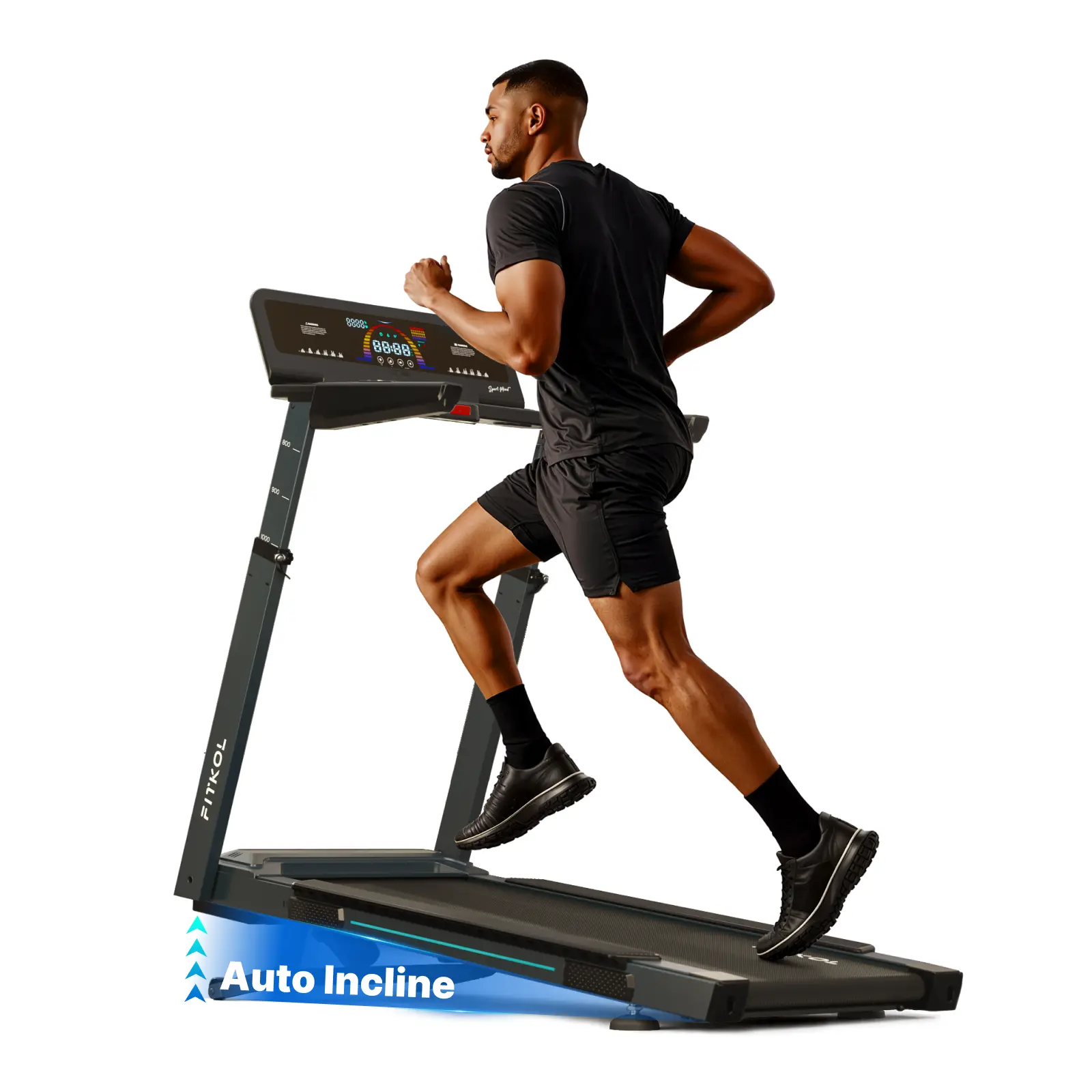 Fitkol  NB2 Treadmill，The  AI treadmill powered by SportMind，Smart Heart Rate Control，Adaptive Speed & Incline，ONE-TOUCH AI MODE，4-LEVEL CUSTOM HEIGHT FIT，440 Lb Weight Capacity，20” x 53” Running Deck，Up to 10% Incline & 10.3 MPH Speed，#Summervibes