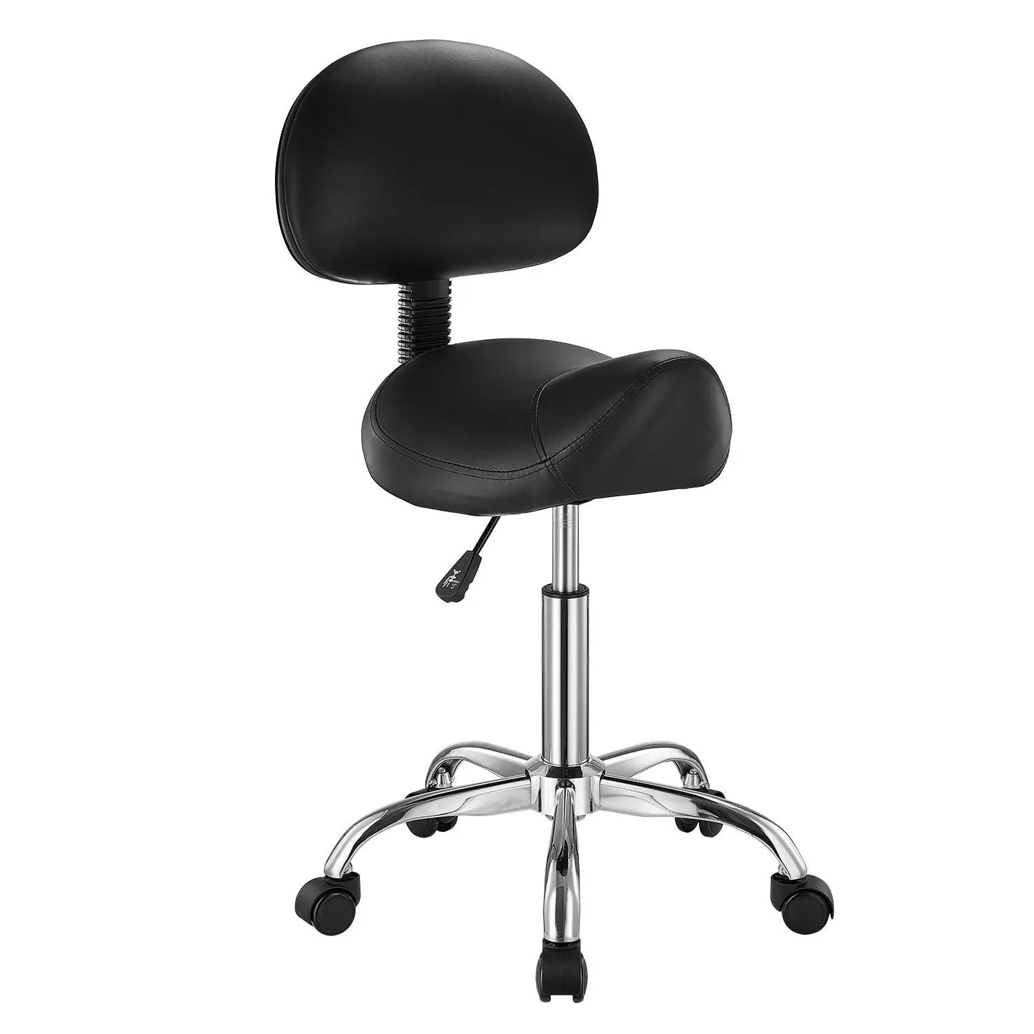 【SummerFinds】VEVOR Armless Ergonomic Swivel Computer Chair - Back Support, Wheels, 450lbs Load Gas Lift, 14.8x14.1in 2.4in Thick PU Leather Foam Cushion, Height-Adjustable, Fast-Wiping Leather Surface, for Salon, Workshop, Black, Ergonomic Computer Chair,