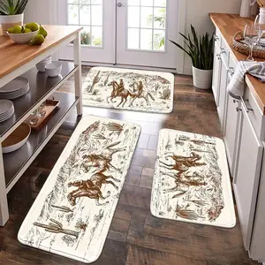 1pc Snow-Horse Oil Faux-Wool Cooking Rug｜Fast-Dry Non-Slip, Fits Kitchen-Entry-Bed-Living, Multi-Size Machine-Wash