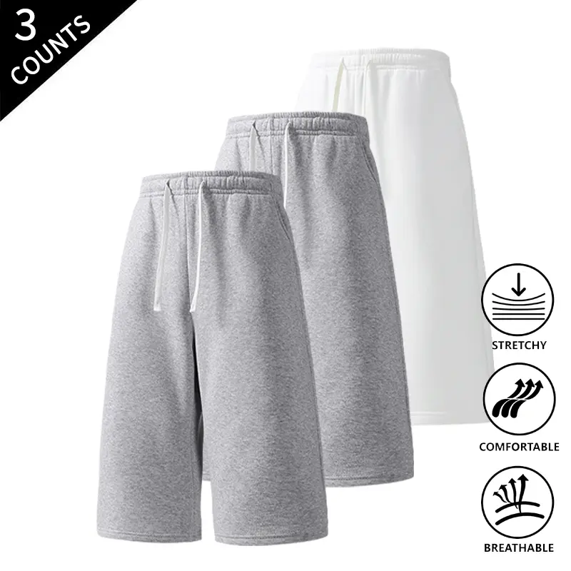 3-Pack Men’s 7/8 Length Capri Sweatpants, Relaxed Fit, Elastic Drawstring, Soft Stretch, Breathable — Gym, Lounge, Casual Cropped Pants