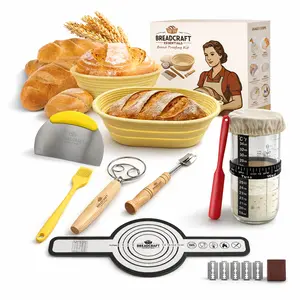 Breadcraft Essentials Sourdough Bread Proofing Basket Set – 2 Non-Stick Silicone Banneton Baskets (Round & Oval) with Bread Lame-Bread Making Tools Kit- Dough Whisk, Scraper & Silicone Mat, Complete Sourdough Bread Baking Kit Traditional Kitchen Bakeware