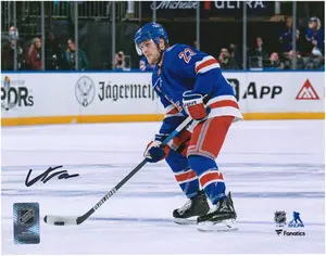 Adam Fox New York Rangers Autographed 8" x 10" Blue with Puck Photograph - Fanatics Authentic Certified