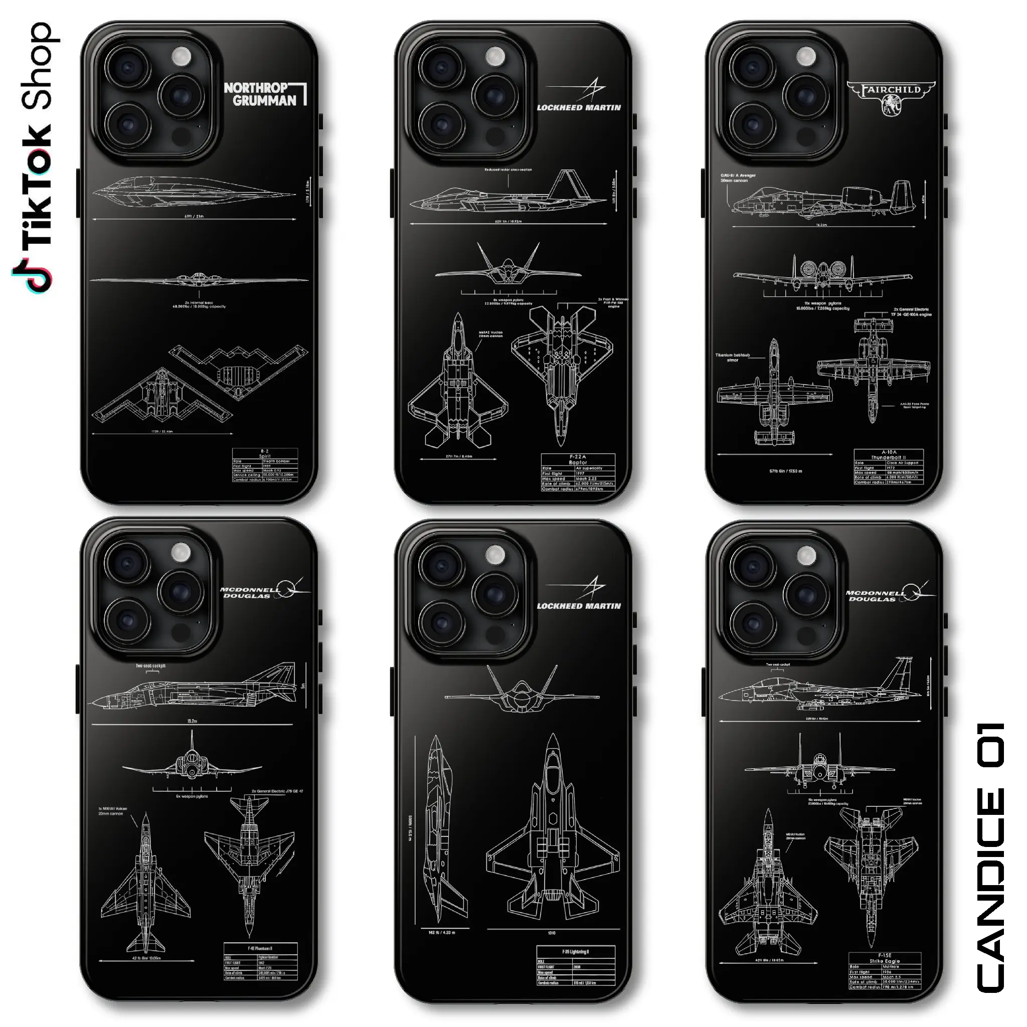 Custom US Military Fighter Jets Blueprint Phone Case - B2 Spirit, F22 Raptor, A10 Warthog, F4E Phantom II, F-35 Lightning II, F-15 Strike Eagle, B17 Bomber - Smartphone, Cellphone, Handheld Devices Protection Cover for Air Pro Max, Casing, Accessories