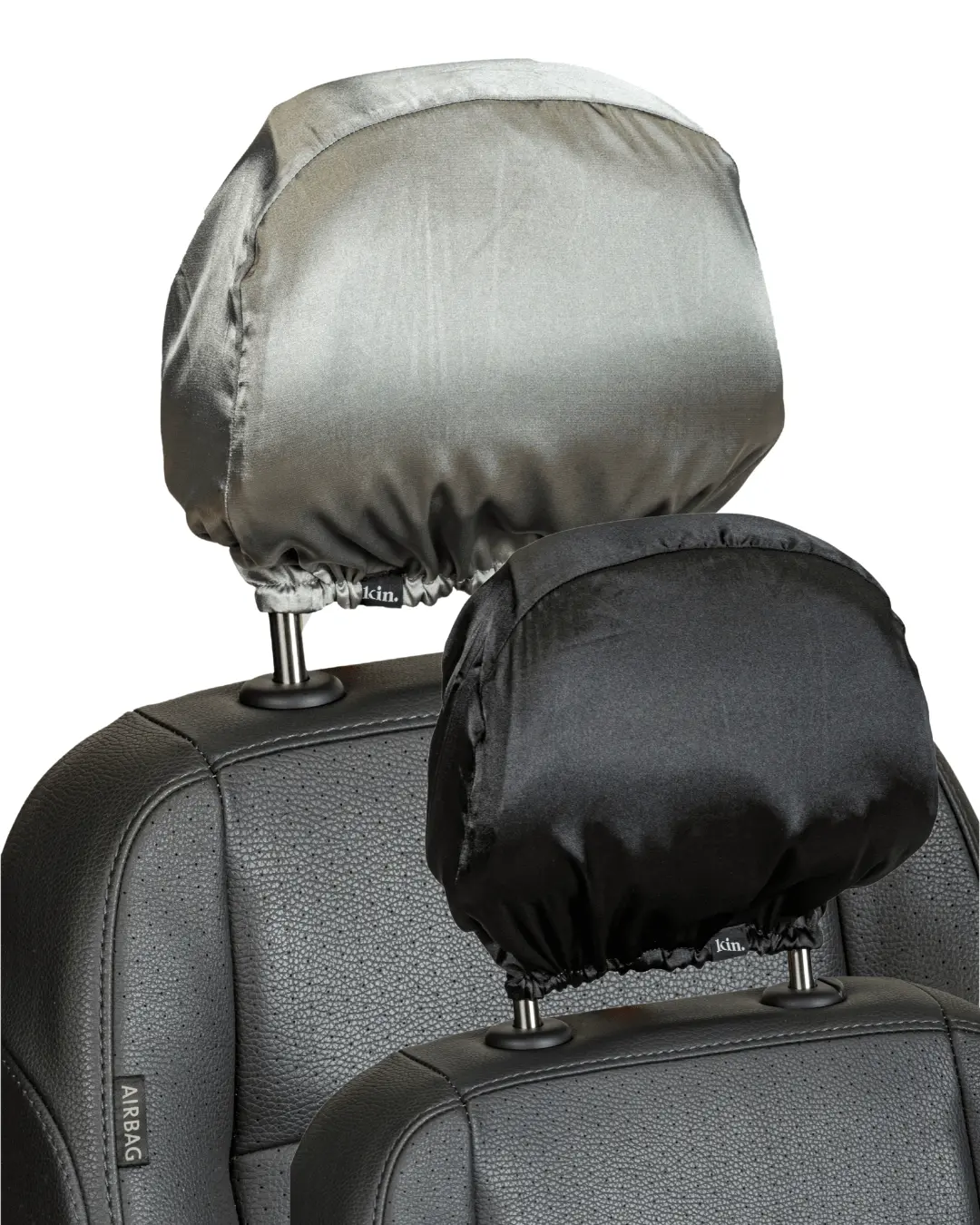 Grey Satin Car Headrest Cover (Pack of 2)