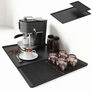 Silicone Coffee Mat, Coffee Maker Mat, 24"x16" Silicone Coffee Mat Spill-Proof, Heat-Resistant, Non-Slip, Detachable Dish Drying Mat - Fits Under Coffee Maker & Dish Rack Kitchenware