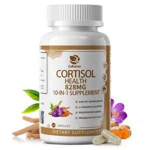 Lukaree 10-in-1 Cortisol Supplements with Magnesium, Ashwagandha, Chamomile, L-Theanine, Phosphatidylserine, St. John's Wort, Rhodiola, Vitamin C & D3, for Women Men, 120 Vegan Capsules, Non-GMO