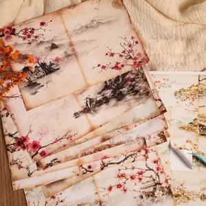 Peach Blossom Scenery Watercolor Paper Pad, 12 A5 Papers and 24 Stickers, DIY Scrapbook Decoration Paper, Scrapbooking Supplies, DIY Crafts