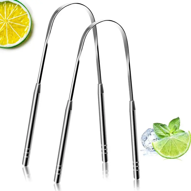 2 Pack Tongue Scraper, 100% Surgical 304 Stainless Steel Tongue Cleaner for Adults and Kids, Professional Tongue Brush for Oral Care Durable