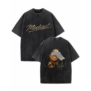 100% cotton oversized black T-shirt, Michael Jackson signature and cartoon design, perfect for summer street style retro look. #MichaelJackson #biography #musiclegend