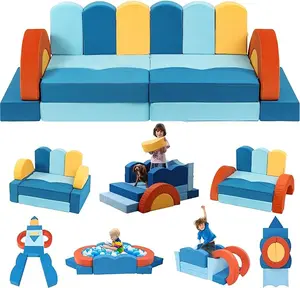 Winzoo 22Pcs Modular Kids Play Couch for Toddler-Kids Sofa Bed Convertible Furniture Ocean Theme Adjustable Building Fort for Creativity Bean Bag Living Room Beanbag