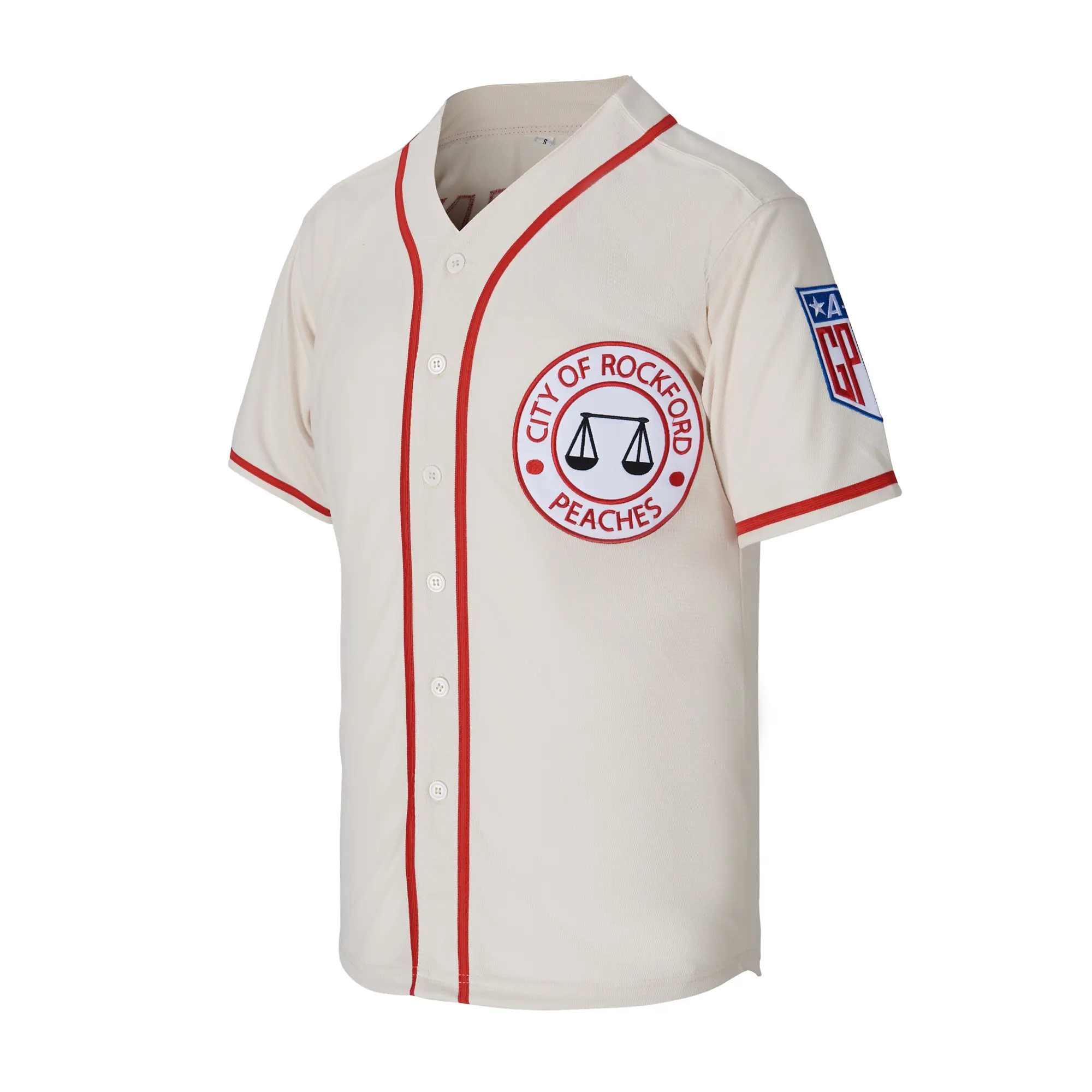 Men's Rockford Peaches Baseball Jersey, A League of Their Own Replica with Stitched Embroidered Logo, Breathable Polyester Button-Down Athletic Top, Sporty Chic, Backyard Baseball