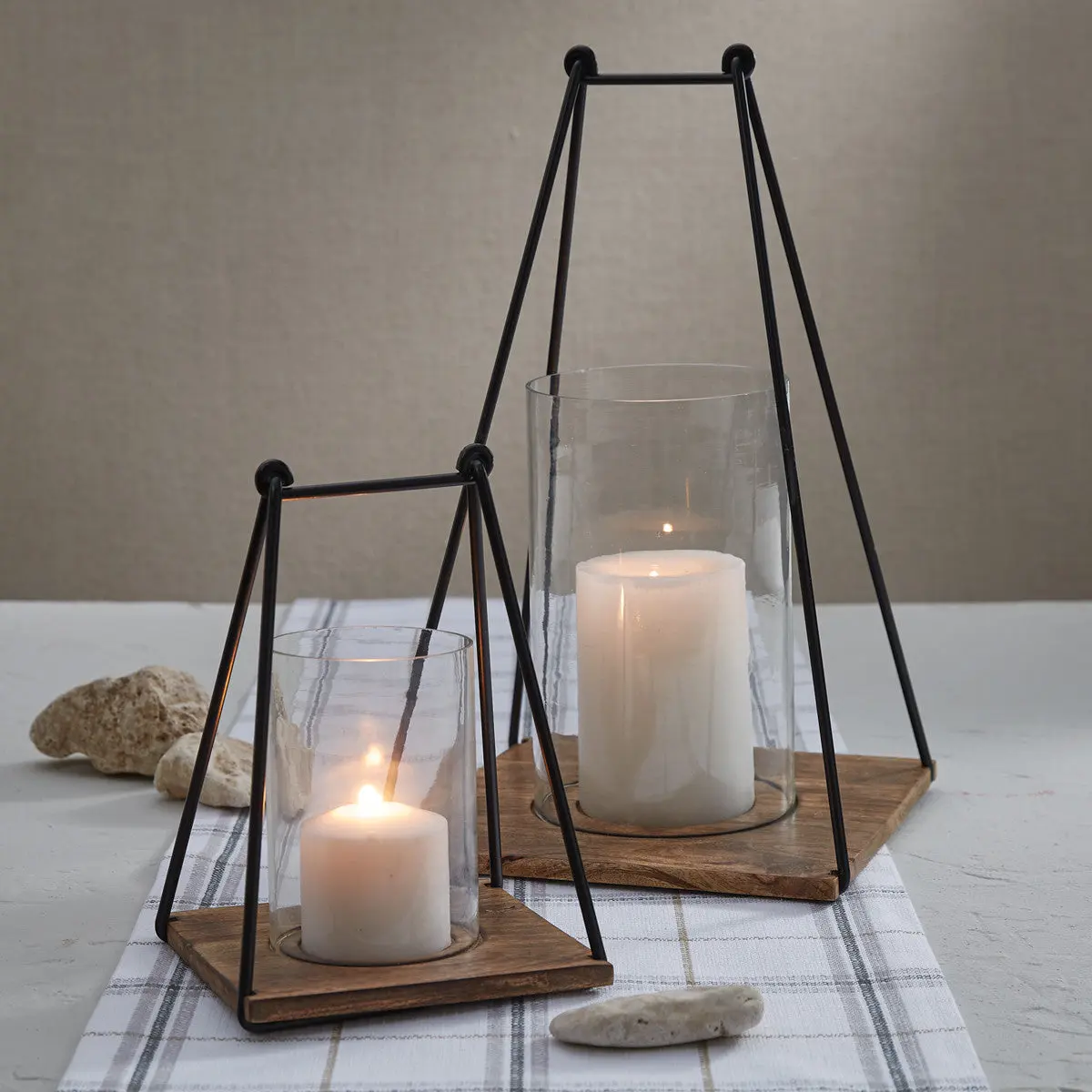 Bar & Loop Candle Lanterns, Large Rustic Home Decor Centerpiece, Candles Not Included