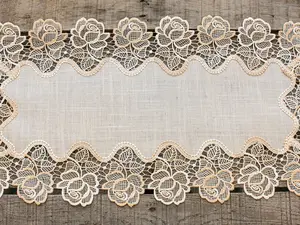 Linens Art And Things - Beige Rose Lace Table Runner (14"x27"/ 15"x35")