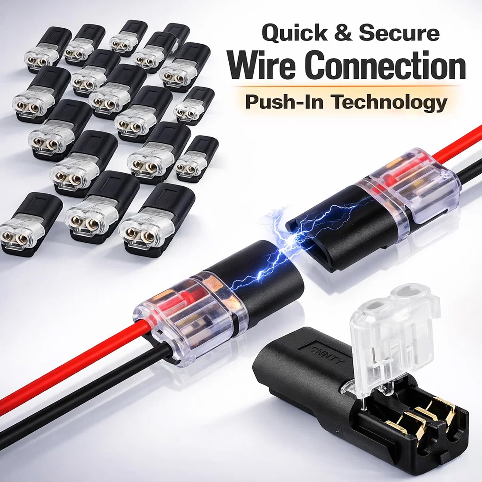 60pcs Double-Wire Plug-in Connector with Locking Buckle, Quick-Clip Fasteners Multi-Purpose Snap-On Blocks for Strip Lights DIY Crafting, Low-Voltage Decor & Model Kits