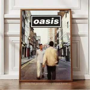This Canvas Wall Art Poster Is Inspired By Oasis's Album And Features Bright Colors Such As Sky Blue, Ginger Yellow, Mixed Tones, White, Pink, And Black. It's A Frameless Decorative Piece