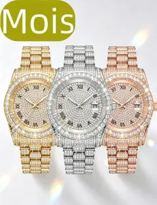 ⑦①SPACEICE MOIS Full Iced Out Moissanite R style Watch,Stainless Steel Hip Hop Bling Diamond Wrist Watch for Men
