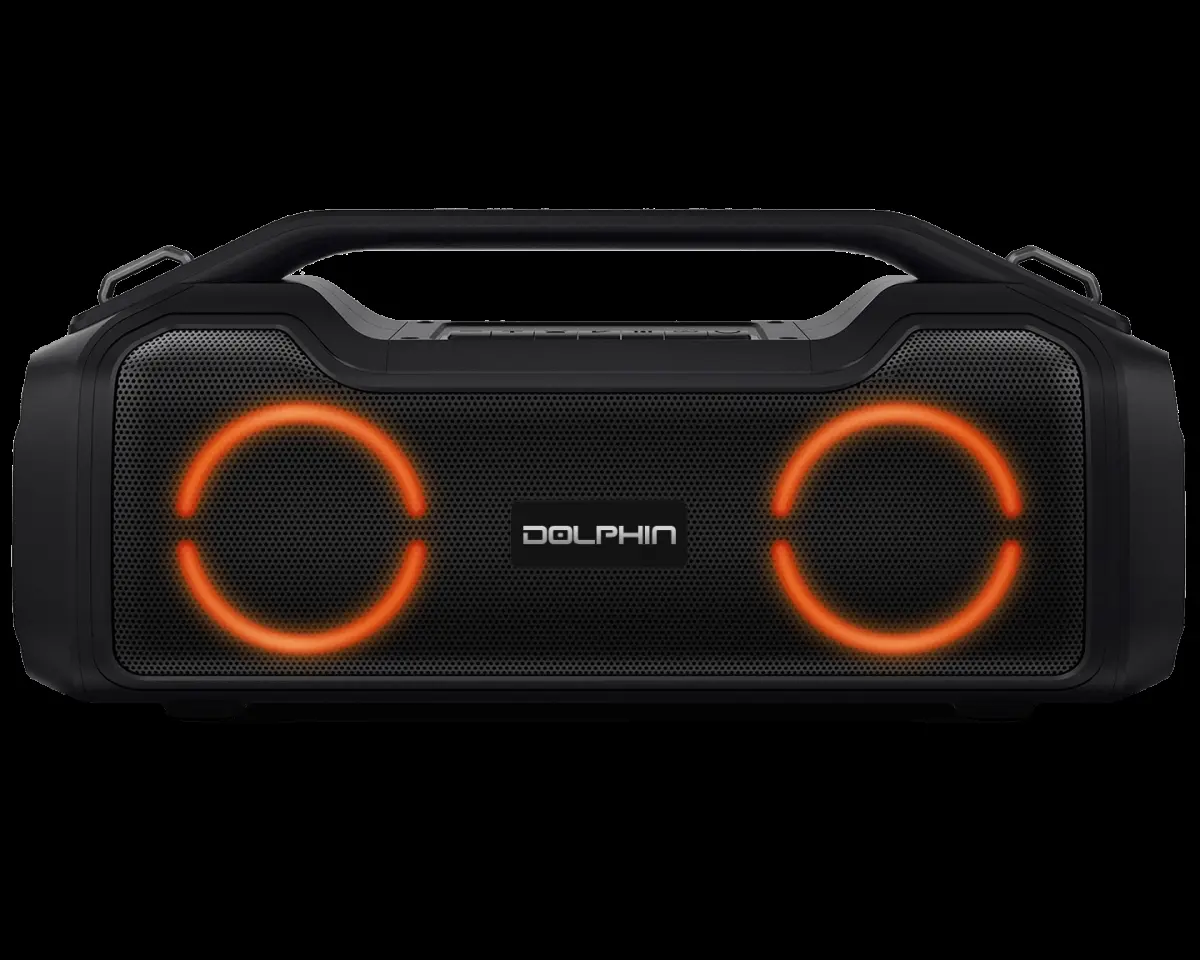 Dolphin LX-80 Rechargeable Waterproof Boombox Audio Speaker with Lithium-Ion Batteries, USB-C Charging, Aux-In, Micro SD Card Support, MP3 Playback, Protection, Built-In High-Output Speakers, Mount