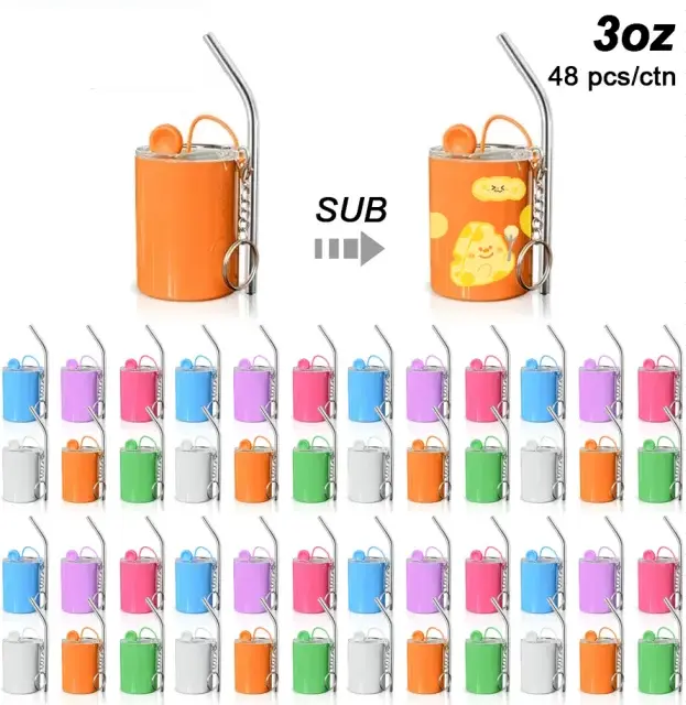 Icesip 48pcs/ctn 3oz Lightweight Transparent Print-Ready Sublimation Straight Shot Glass Set - Sturdy Unisex Reusable Mini Tumbler Cups with Metal Straw, Keychains, Rubber Plug, Ink Compatibility for DIY Crafts, Happy Birthday Ideas, Business Gifts, Bulk