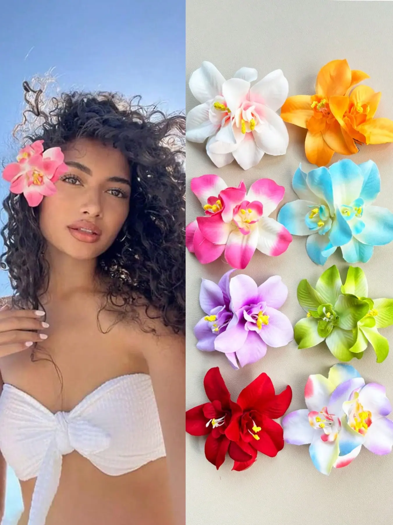 Hawaiian Flower Hair Clip Set, 8-Piece Hibiscus & Lotus Design, Ideal for Women, Perfect for Summer & Weddings, Tropical Beach Party Accessory, Cute Hair Accessories, Hair Flower Clips