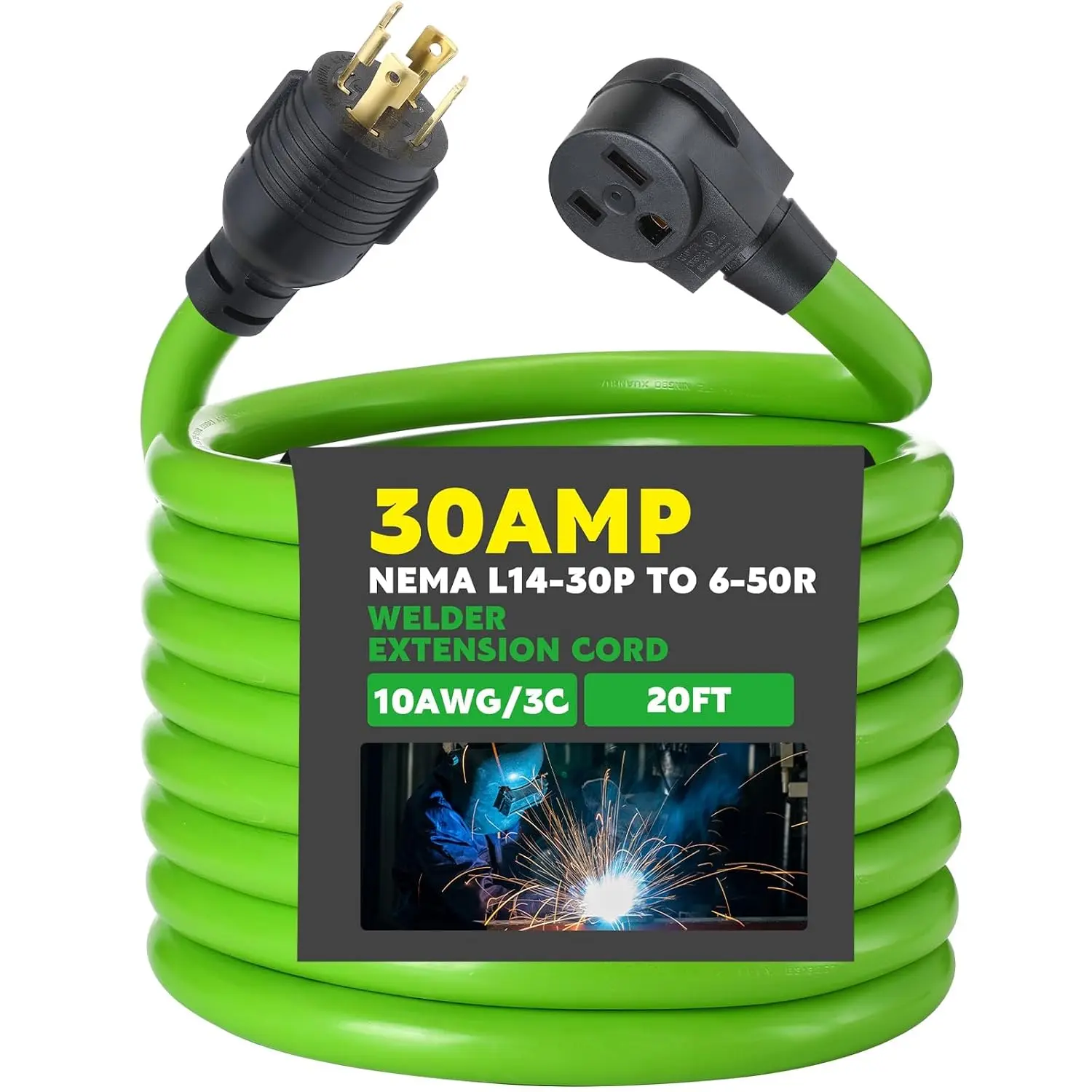 20 ft NEMA L14-30P to 6-50R Welder Extension Cord, 4 Prong Generator to 3 Prong Welder Power Adapter Cord 30 Amp Generator Locking Plug Connector to Welding, 10 AWG ETL Listed