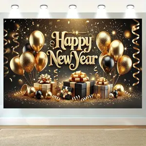 1 piece of polyester background for New Year party banner, suitable for holiday courtyard studio, home garden sequin decoration tapestry, with the theme of Happy New Year, party decoration supplies, sequin background decoration