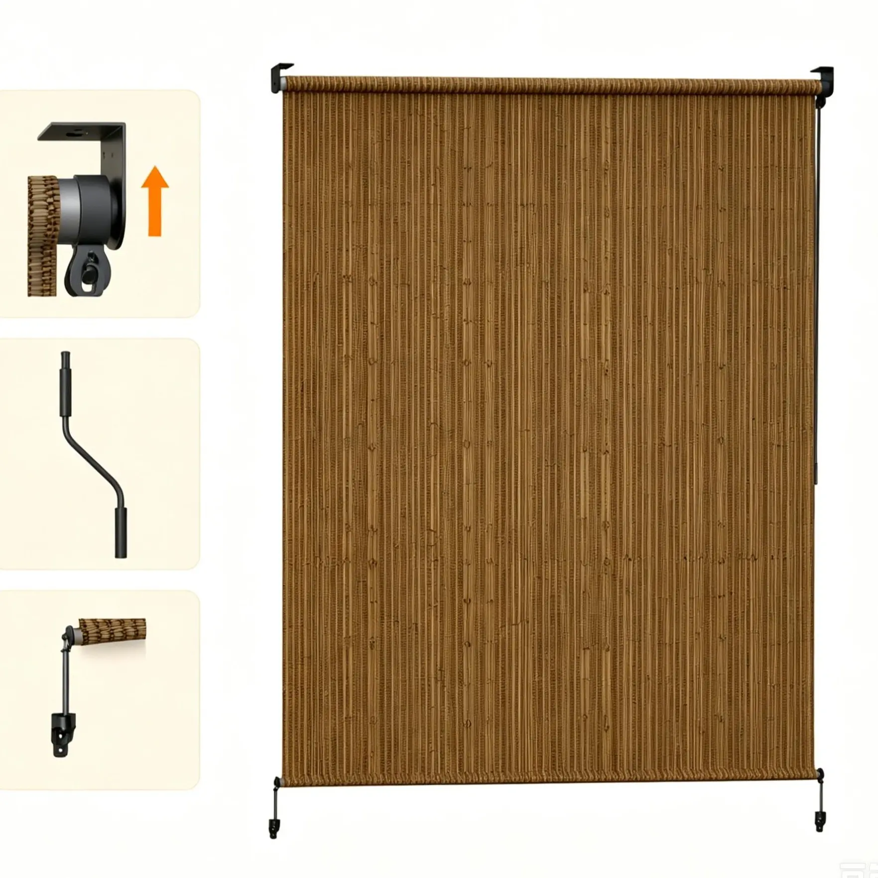 HOMEDEMO Cordless Knit Fabric HDPE Mesh Outdoor Patio Roller Shades - Grey, Mocha, Khaki Options - Breathable, UV-Protective, Waterproof, Privacy-Focused - Ideal for Deck, Porch (Shipping box is smaller due to folded fabric and detachable support rods)