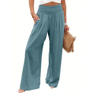 ANRABESS Women Linen Palazzo Loose Pants Summer Boho Wide Leg High Waist Casual Lounge Pant 2026 Beach Travel Vacation Outfits Comfy Womenswear