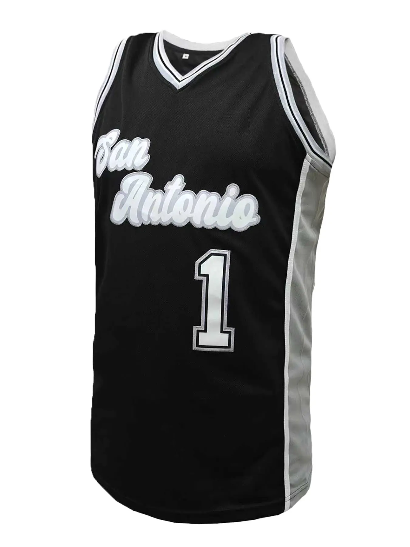Men's #1 Black Embroidered Basketball Jersey, Loose Fit Sleeveless V-Neck Sports Tank Top, Suitable For Basketball, Sports, Running, Casual Street Style, Unisex, Sporty Jersey, Sports Tops