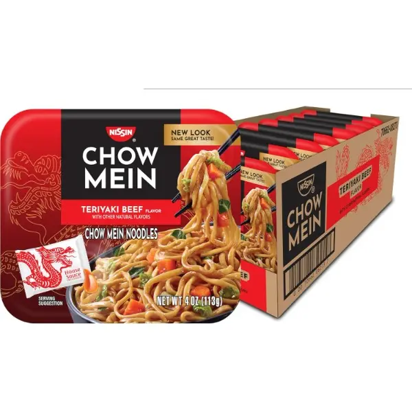 Nissin Teriyaki Beef Flavor Instant Chow Mein Asian Packaged Instant Noodles - 4oz, 8 Packs - Halal Certified Ambient Pantry Meal for Noodle Lovers, Lunch, Dinner, Instant Food, Dried Noodles