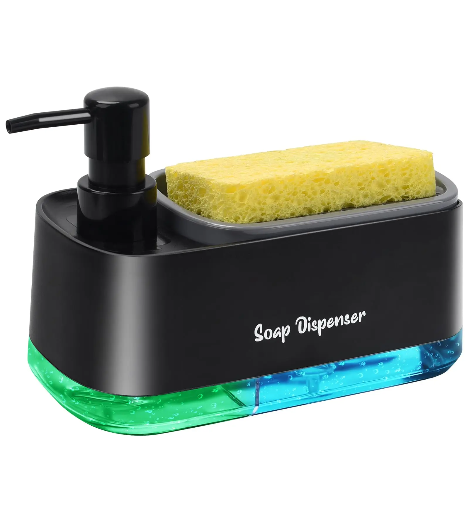 ‌"3-in-1 Soap Dispenser Set for Kitchen Sink | Dish & Hand Soap Pump with Sponge Holder | Space-Saving, Stylish Black"