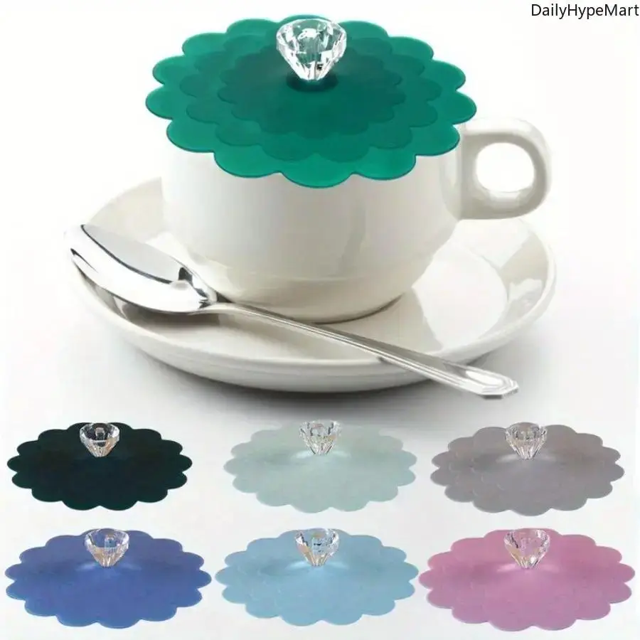 6pcs/set Portable Decorative Silicone Cup Covers with Diamond Knobs - Airtight Reusable Seals for Home, Travel Coffee, Beverage Mugs, Drink, Tea, Tumbler, Drink Protector, Christmas, Engagement, Anniversary, 20Oz