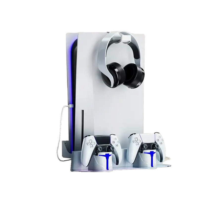 Hosanwell PS5 Universal Wall Mount Kit with Charging Station, Compatible with PS5 pro and PS5 Slim Disc, PS5 Digital Edition, PS5 Normal version, Dual Purpose Charging Station with Multi-Mode RGB Light, White,  HOT Seller