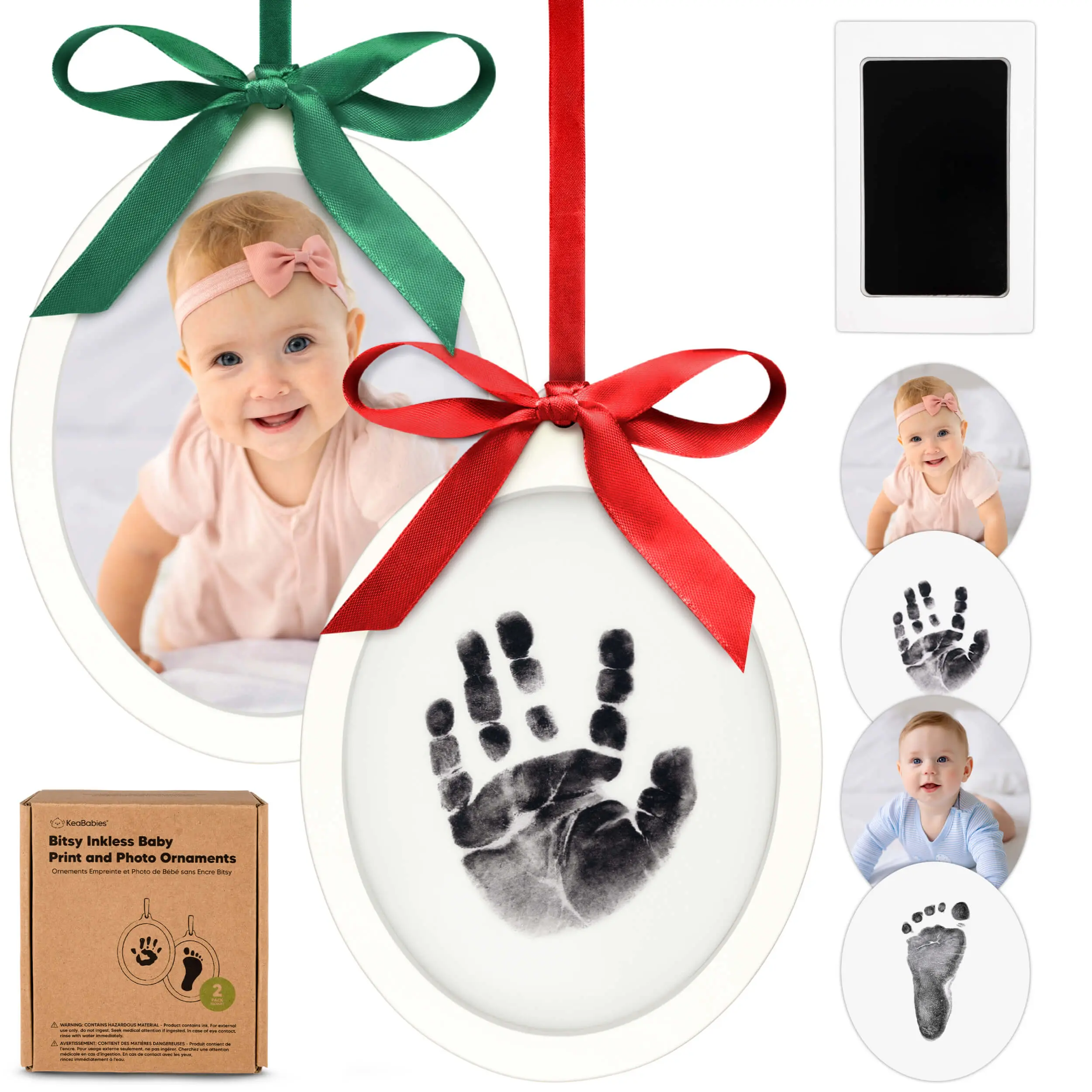 nkless Baby Hand and Footprint Kit - Two-Sides Baby’s First Christmas Ornament Footprint Kit, Personalized Baby Gifts Photo Frame, Cute Newborn Keepsake for Nursery Decor, New Mom Gifts