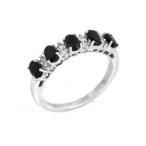 Affinity Gems Black Spinel & White Topaz Band Ring, Sterling