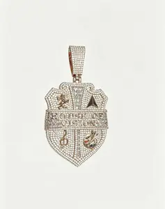 8027  Oversized "House of Vision" Shield Hip Hop Statement Pendant | Iced Out Emblem Charm with Lion, Music Note & Art Palette Details | Bold Streetwear Rapper Jewelry summerwins