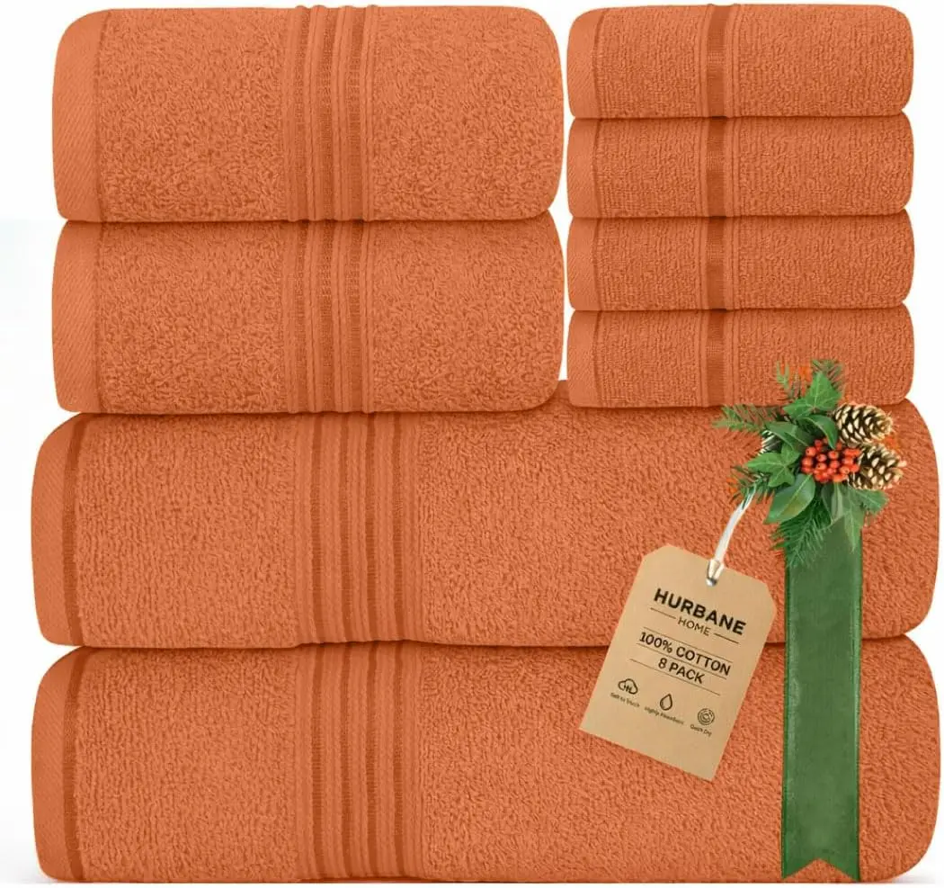 Hurbane Home New 8-Piece 100% Premium Cotton Bath Towel Set - 2 Bath, 2 Hand, 4 Washcloths - Ultra Soft, Water Absorbent for Bathroom Home Use