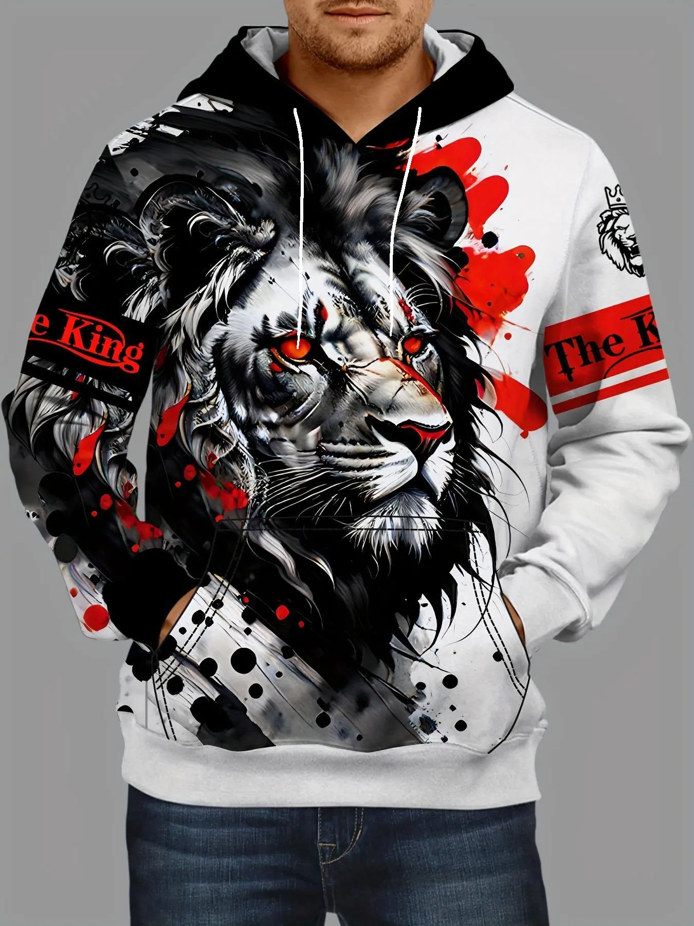 Men's 3D Lion Graphic Hoodie, Activity Slightly Stretched Breathable 3D Printed Long Sleeve Hooded Sweatshirt Outdoor, Casual Streetwear Sweatshirt, Men's Clothing