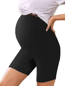 High Waisted Ribbed Maternity Biker Shorts ActiveWear Lounge Workout Pregnancy Shorts 7"