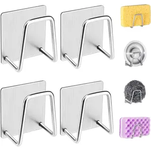 4 count  Sink Sponge Holder for Kitchen Sink  Brush - SUS304 Stainless Steel  Rustproof Quick Drying  Self Adhesive (1.  X 4 count)