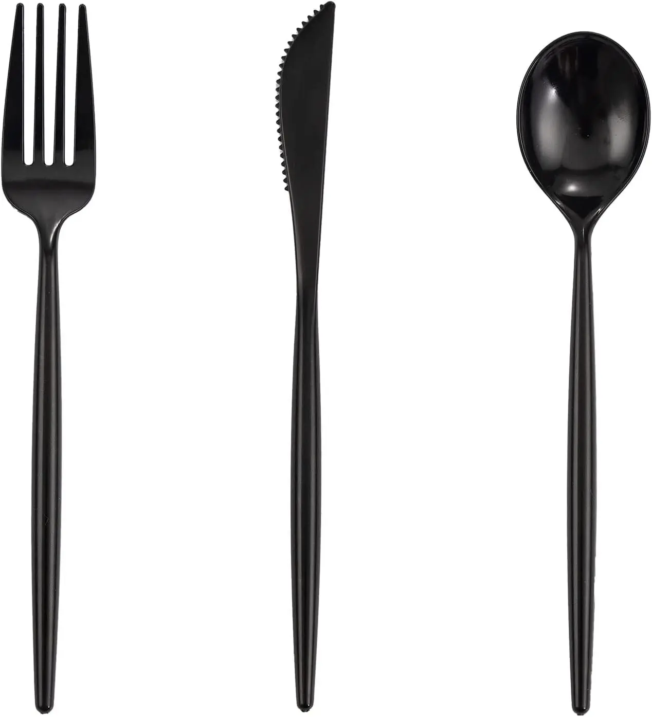 180-Count Sturdy Solid Black Heavy-Duty Disposable Plastic Hand Cutlery Set, Party Flatware Kitchenware Tableware Set (60 Each of Forks, Knives, Spoons), 7.6" Length, 180Pcs, Disposable Knives