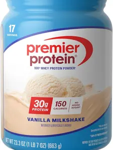 Premier Protein Powder, Vanilla Milkshake, 30g Protein, 1g Sugar, 100% Whey Protein, Keto Friendly, No Soy Ingredients, Gluten Free, 17 Servings, 23.3 Ounces