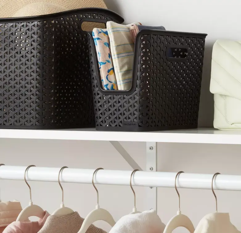 Y-Weave Narrow Decorative Storage Basket, Easy Access Plastic Organizer Bin for Pantry, Closet & Bathroom