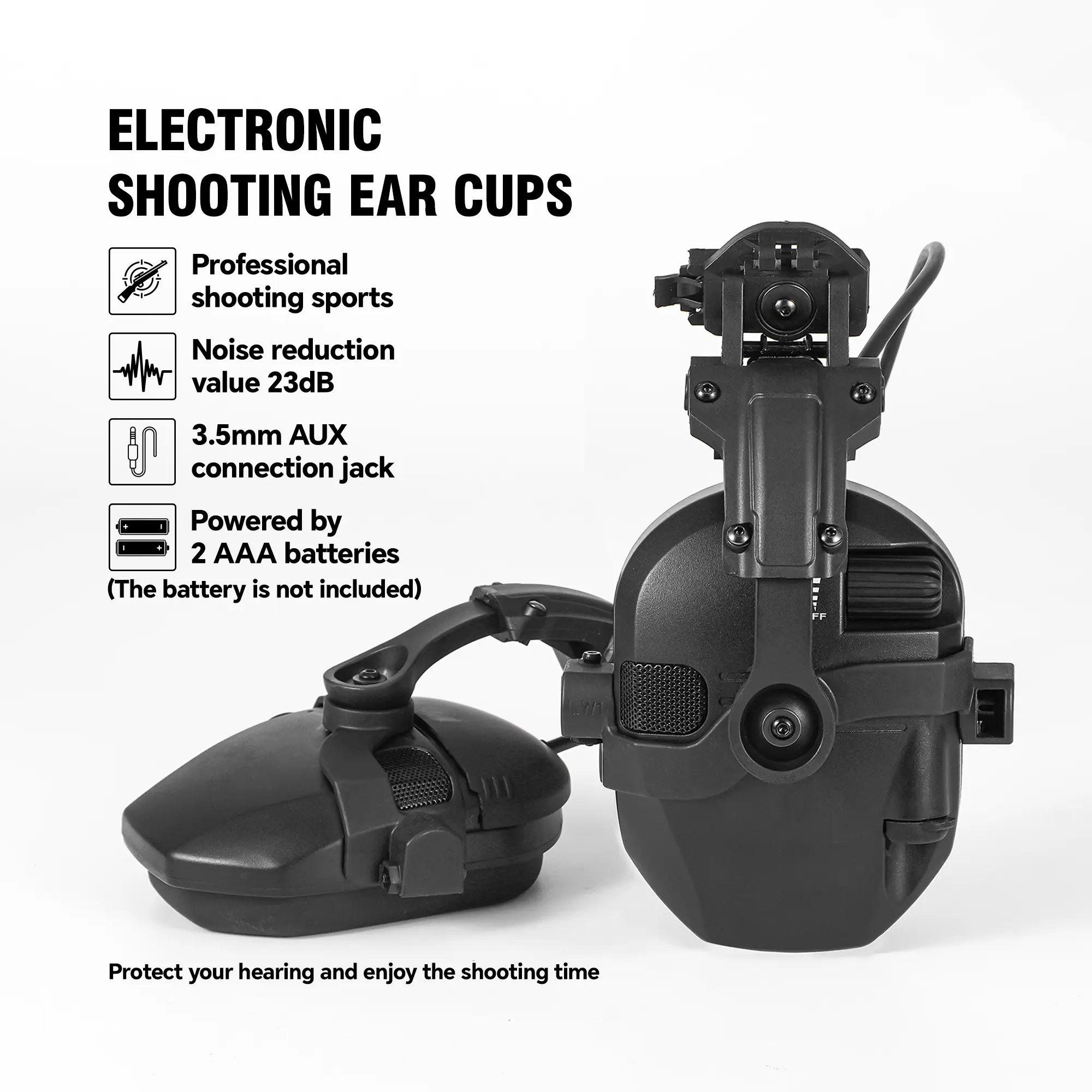 Unisex Hanging Electronic Earmuffs with Ultra-Slim Rubber Cups for Shooting & Hunting - Features 23dB Noise Reduction, Sound Amplification & Audio Input Jack