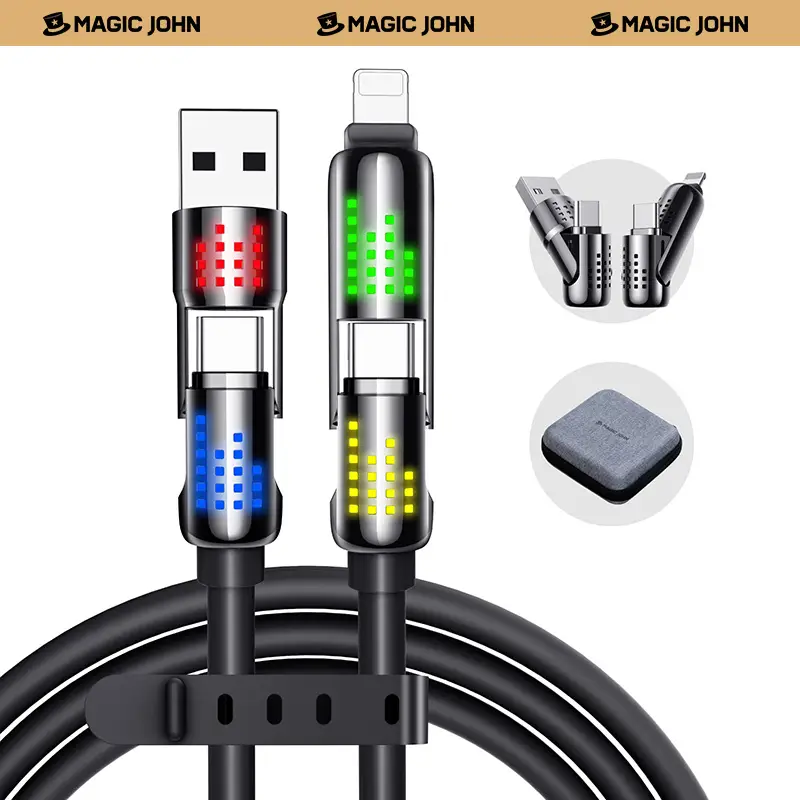 New MAGIC JOHN 4 in 1 Multi Device Cable 240W High Speed Charging RGB Light