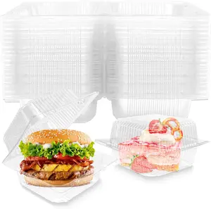 50 Pack Clear Plastic ClamShell Food Containers, Square Cake Slice Clear Containers with Hinged Lids, Disposable To Go bento cake Boxes for Pastry,Salad,Dessert,Sandwiches,Fruit
