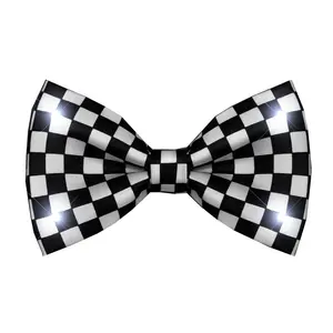 212 MAIN Unisex 1-Size Black & White Checkered LED Bow Tie with Adjustable Strap, Festive Party Bow Decor, Adjustable Strap Tie, Bow Decor Tie