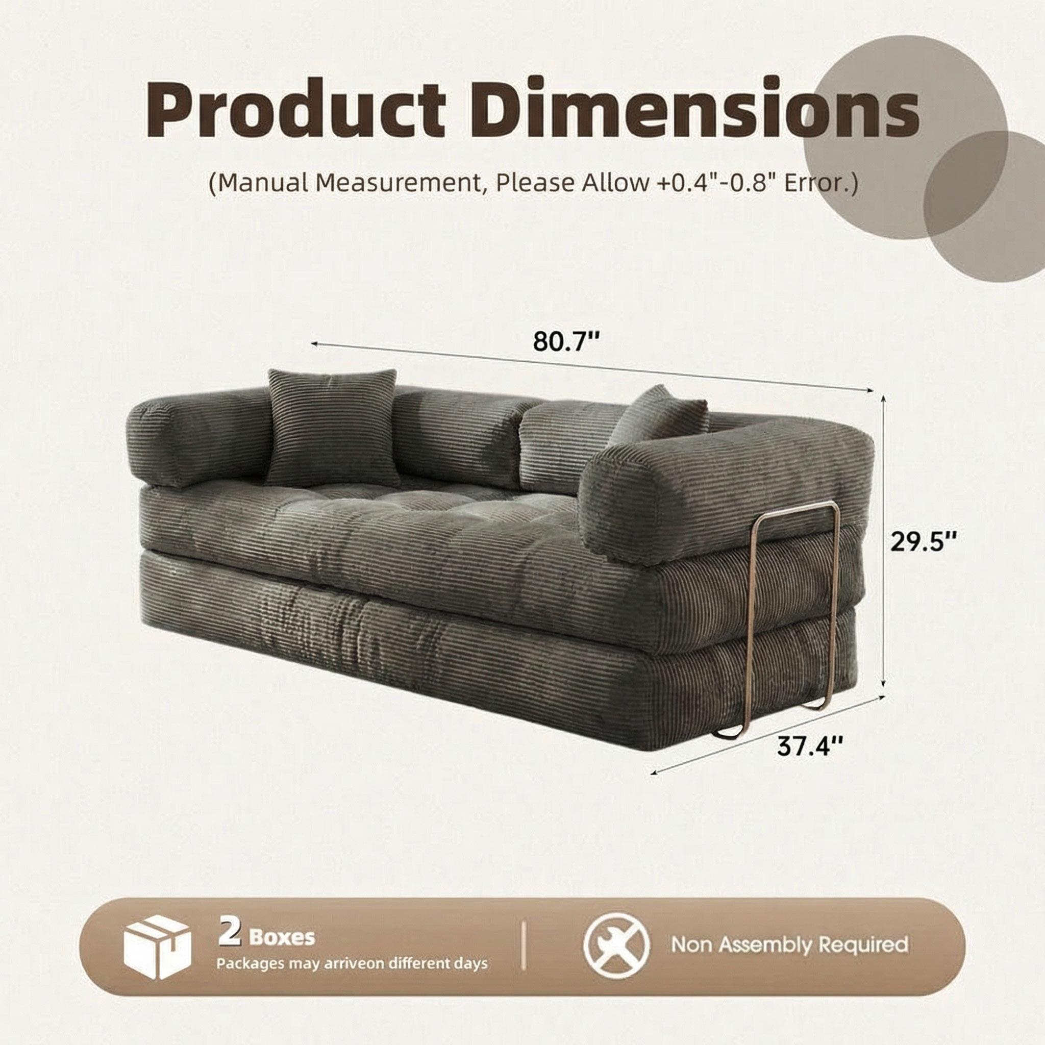 80''foldable boneless indoor sofa - Unassembled leisure furniture with a soft and stress-relieving design, suitable for outdoor and bedroom use.